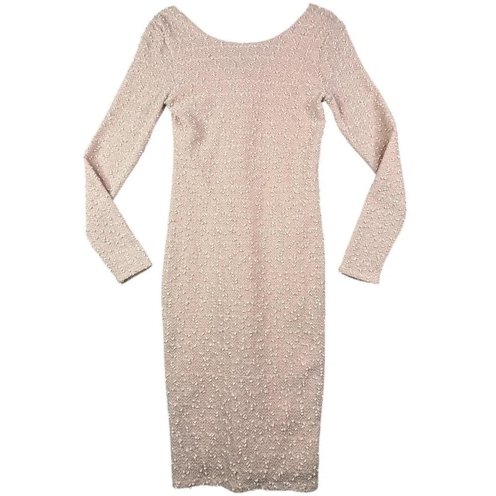 Jennifer Lopez Womens Pink Textured‎ Sequin Bodycon Sheath Dress Long Sleeve S